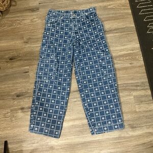 Damson Madder Drew Embroidered Cargo Jeans Organic Cotton Utility Size 14